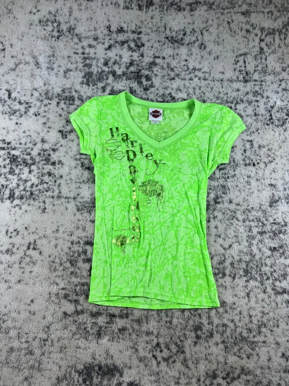 Green Harley Davidson Lace Top Womans Small Spellout Biker Y2k Motorcycle